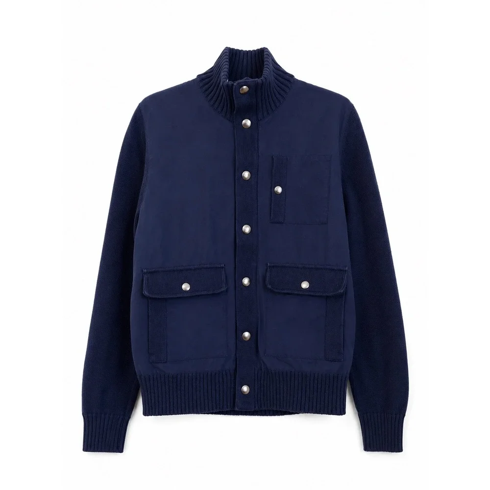 Banana Republic Men's Marine CoJacket Navy Snap Front Utility Cardigan Cotton